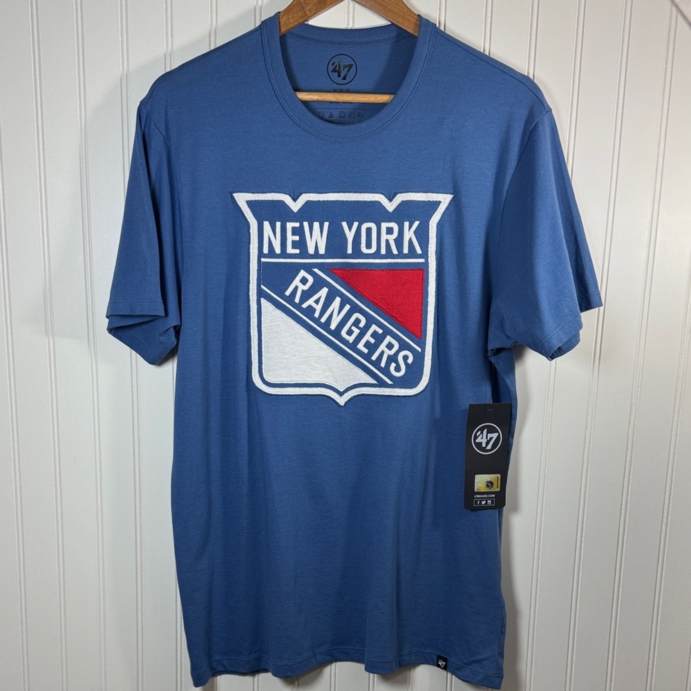 New York Rangers Shirt Mens Medium '47 Brand NHL Blue Slub Cotton Hockey Tee NWT